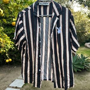 PLAYBOY Black and White Striped Button Down Shirt